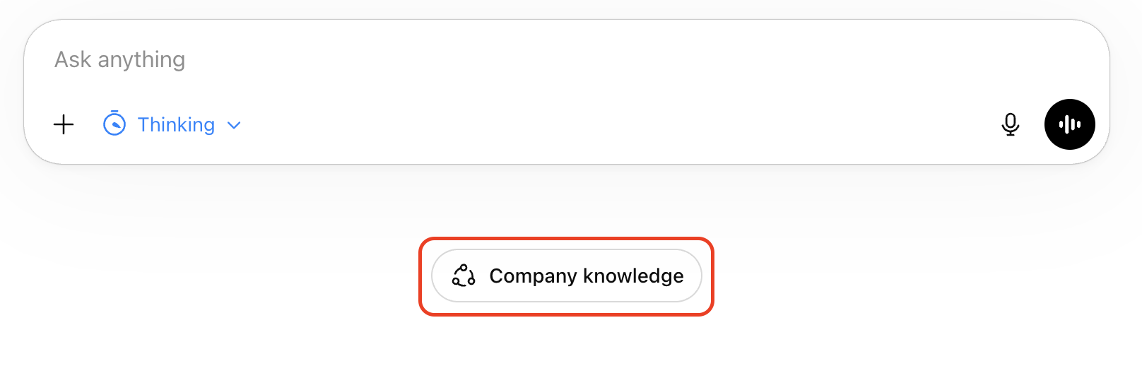 ChatGPT composer with Company Knowledge highlighted