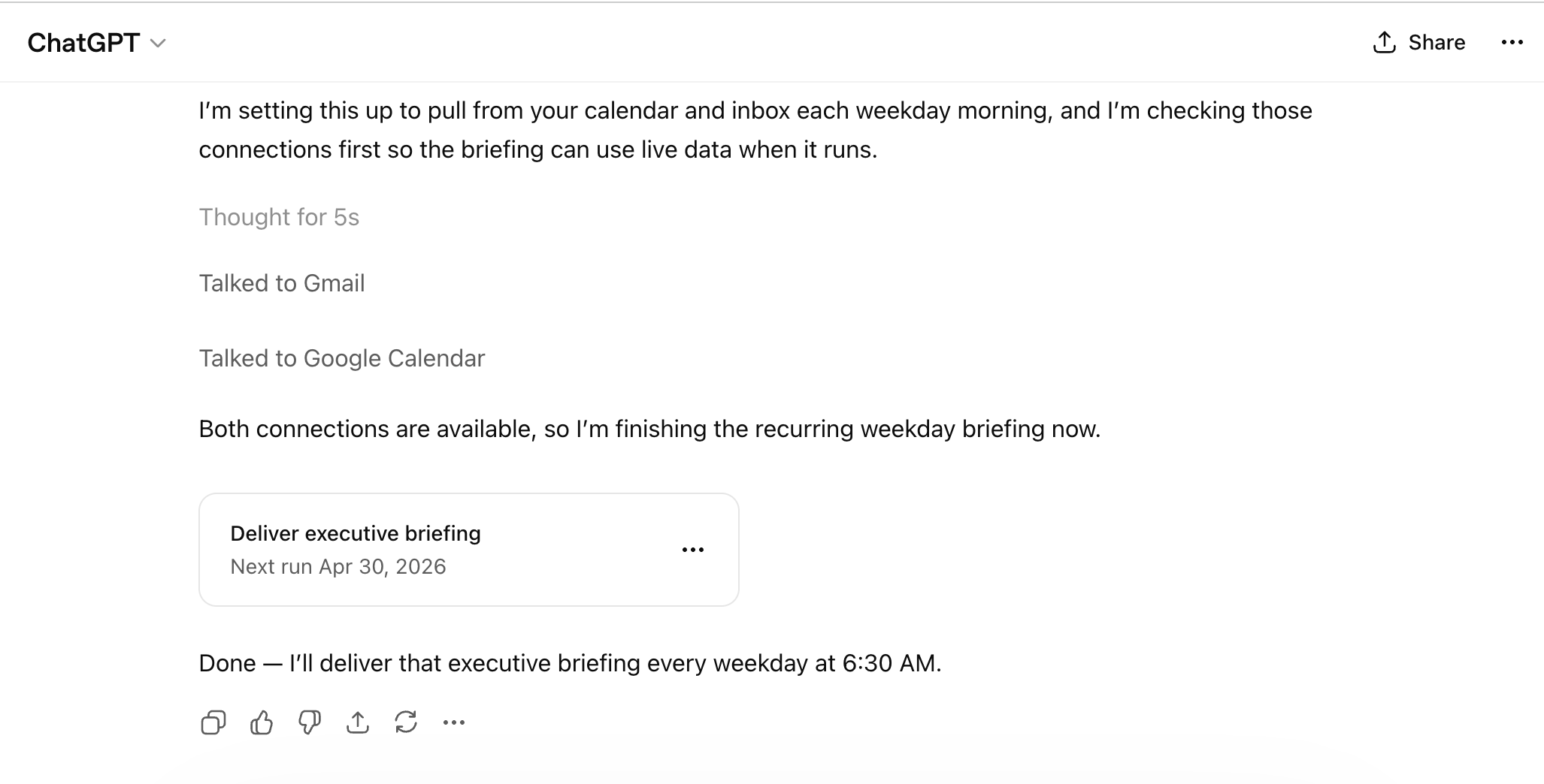 ChatGPT scheduled task details